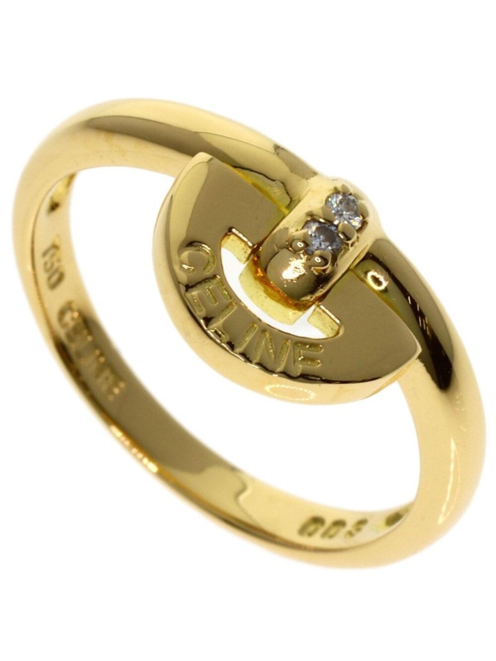 Celine Logo Diamond Ring 18K Yellow Gold